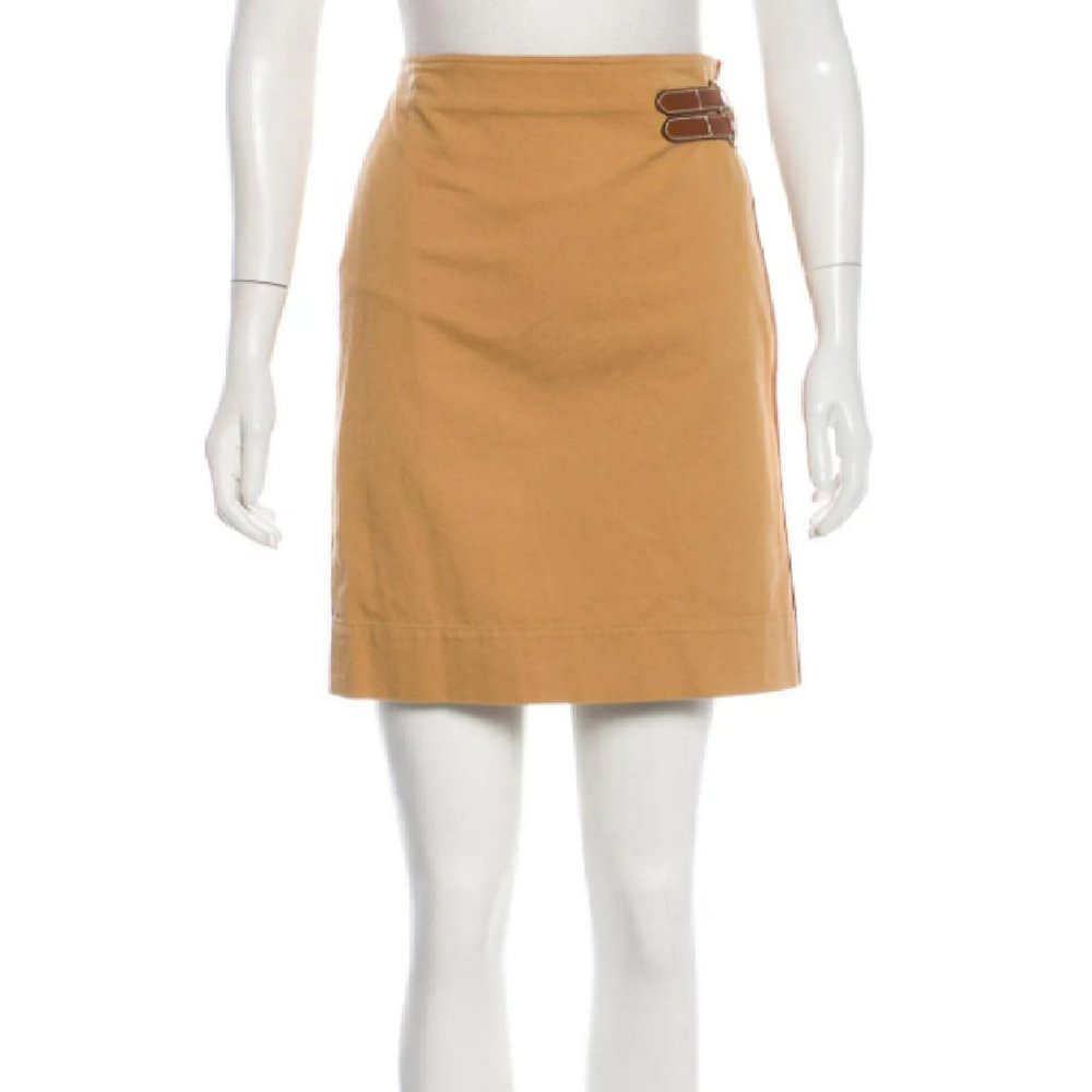 RALPH LAUREN Casual Knee-Length Skirt Beige with Brown Buckle Vintage